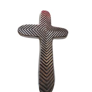 Cast Metal Wall Cross Geometric Chevron Diamond Pattern Silver Tone 10.5" Decor